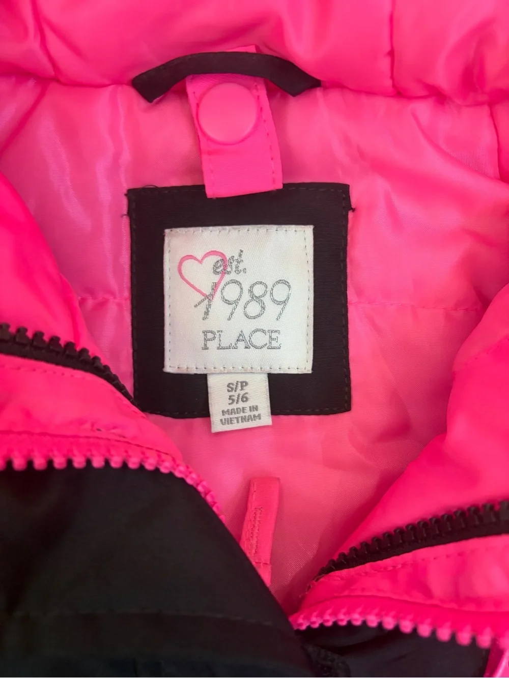1989 Place Girls Pink Black Hooded Winter Jacket Size 5/6